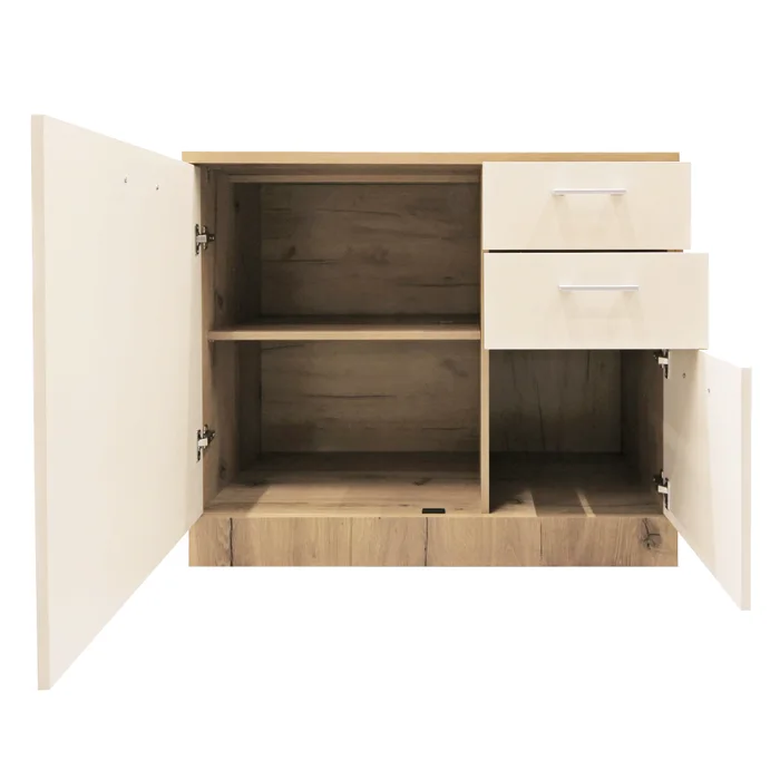 Corp inferior bucatarie Smart 1000, cu blat, stejar A458 + crem mat, 100 x 60 x 85 cm, 2 - imagine 3