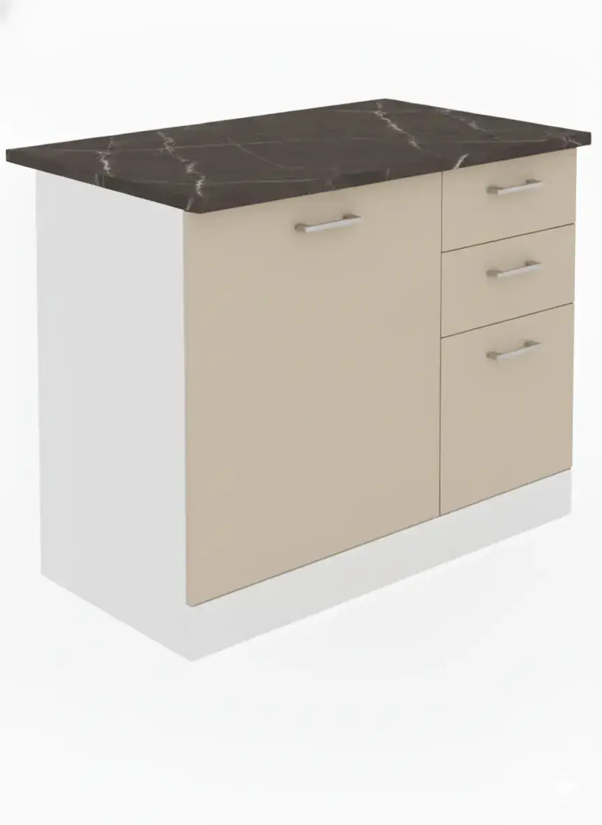 Corp inferior bucatarie Smart 1000, cu blat, stejar A458 + crem mat, 100 x 60 x 85 cm, 2